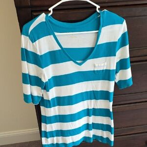 G.H. Bass & Co. Teal and White Striped L9ng Top/Tunic
